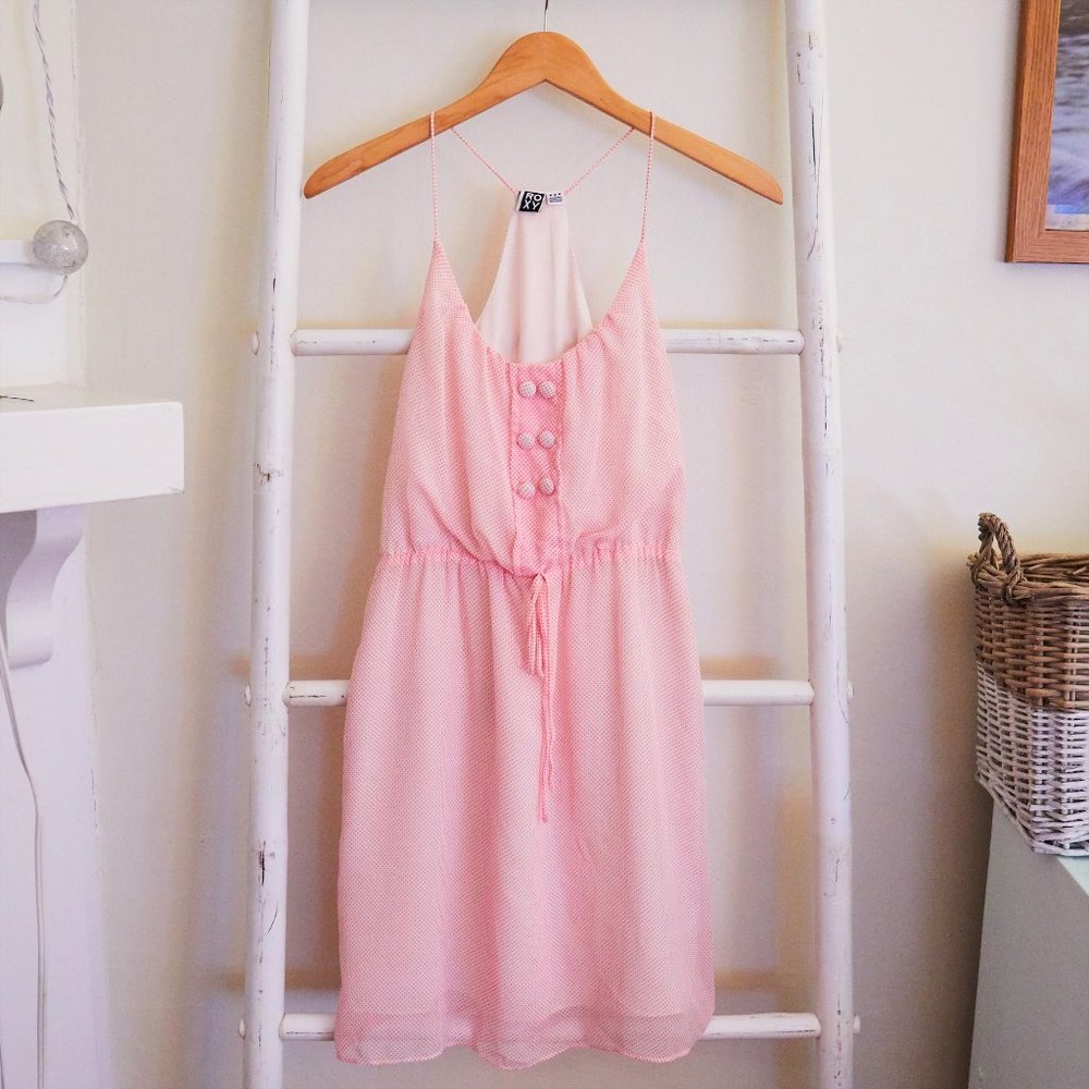 Roxy Pink and White Buttoned Strappy Sundress